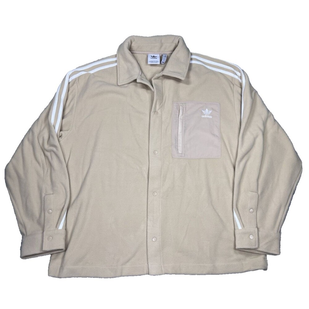 Adidas Originals Adicolor Polar Fleece Snap Shirt Jacket Beige Mens Medium M
